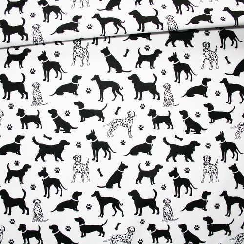 Tissu chiens noirs sur un fond blanc en coton imprimé oeko tex