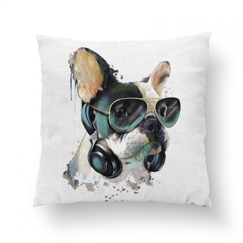 Panneau bulldog hipster en coton imprimé premium oeko tex 37,5 x 37,5 cm