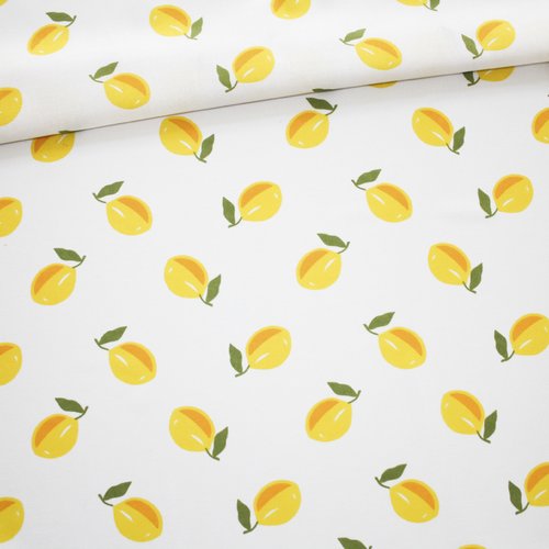 Tissu citrons sur un fond blanc en coton imprimé oeko tex