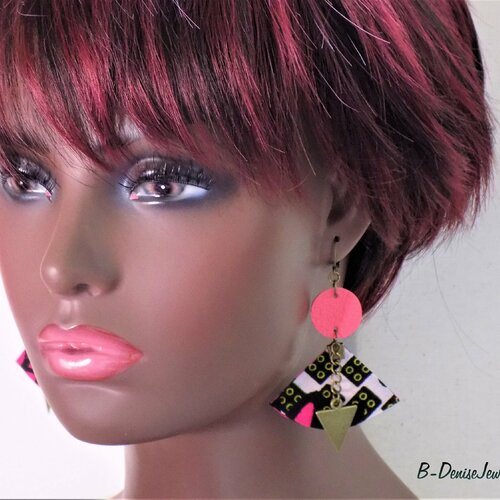 Original boucles d’oreilles !! triangle rose !! de la collection wax tendance summer t: 5.5cm x 8cm b-denisejewelry