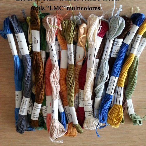 Lot de 30 echeveaux de coton à broder "lmc" multicolores;