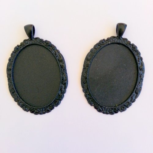 Support de pendentif en métal noir pour cabochons à coller ovales de 30 x 40 mm