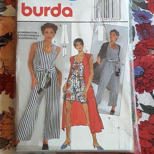 Patron burda vintage (annees 90) pour couture d'une combinaison pantalon ou short (2 modèles).