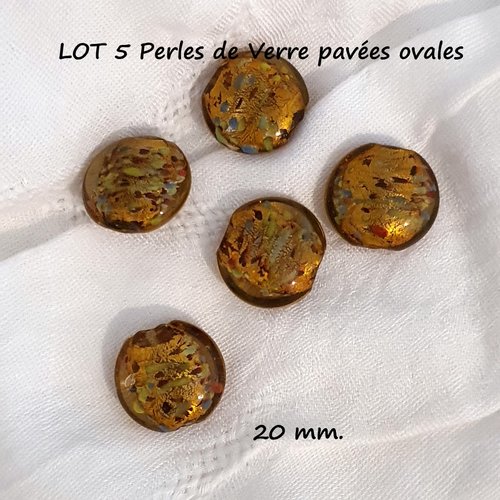Lot de 5 perles de verre palets ovales 20 mm.