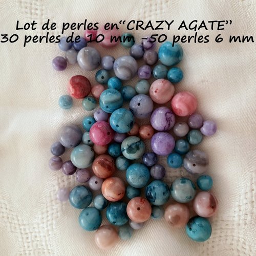 Lot de 80 perles rondes en "crazy agate" (477.7409)