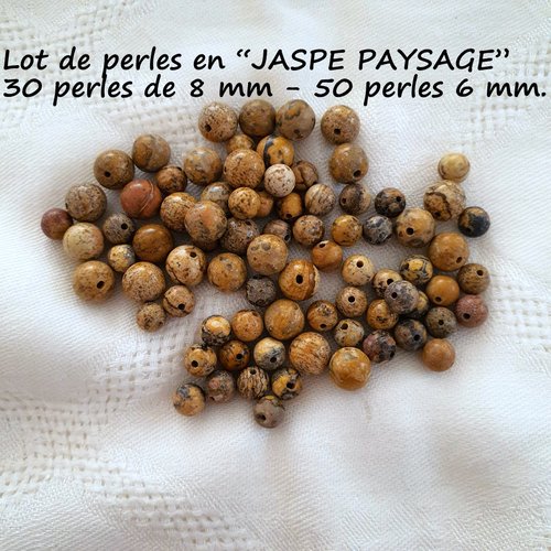 Lot de 80 perles rondes en "jaspe paysage".