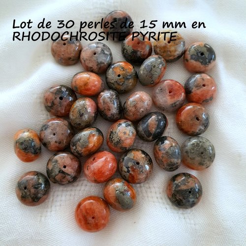 Lot de 30 perles rondes aplaties en "rhodochrosite pyrite" (477.7590)