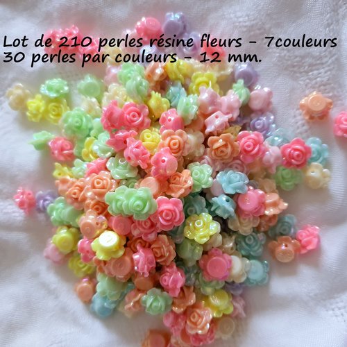 Lot de 210 perles fleurs en résine pailletée (478.6629)