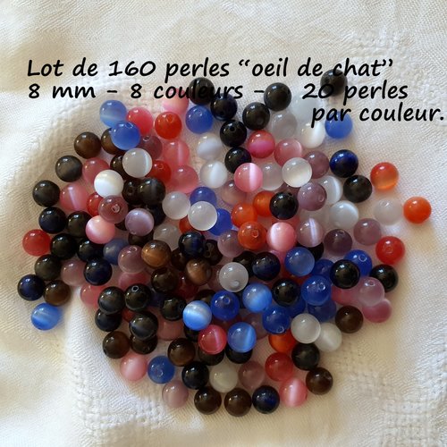Lot de 160 perles "oeil de chat" multicolores (478.6968)