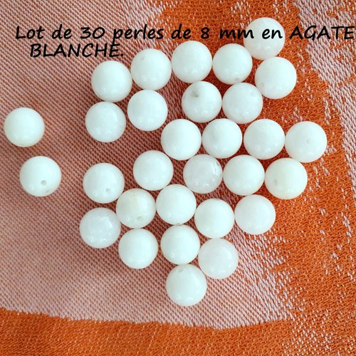 Lot de 30 perles gemmes rondes en agate blanche (478.6976)