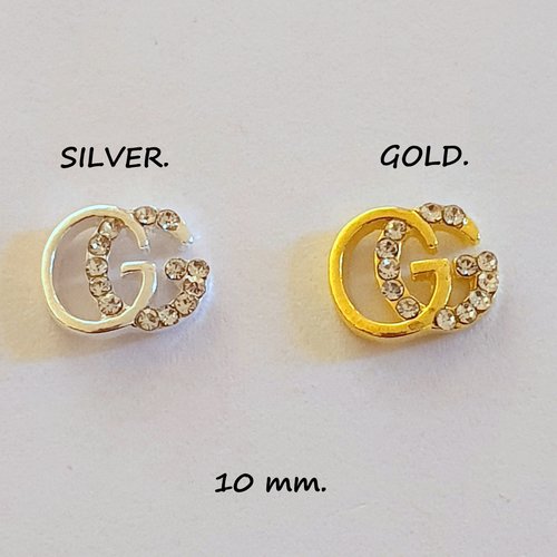 Bijoux d'ongles charms logos marque de luxe en métal doré et argenté + strass (482.0148)