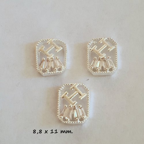 Bijoux d'ongles charms logos marque de luxe en métal argenté et strass (486.9388)