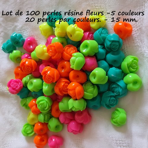 Lot de 100 perles en résine multicolores (488.9945)
