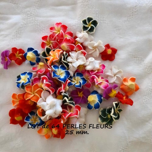 Lot de 64 perles fleurs en pate polymère (489.6632)