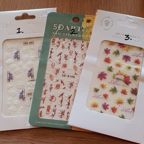 Lot de 3 grandes cartes de stickers 5d ongles nails art (493.6227)