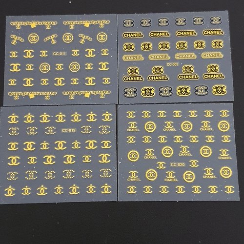 Lot de 4 petites cartes de stickers 3d ongles nails art logos (497.3533)
