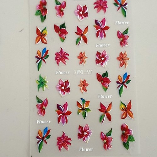 1 carte stickers 5d ongles nails art logos "ibiscus" (500.0797)