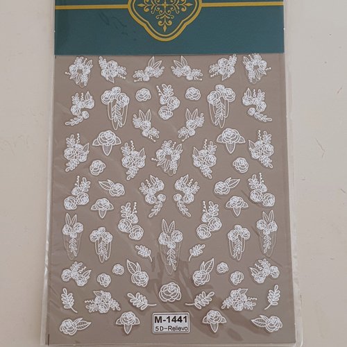 1 grande carte stickers 5d ongles nails art "fleurs blanches"(500.1795)