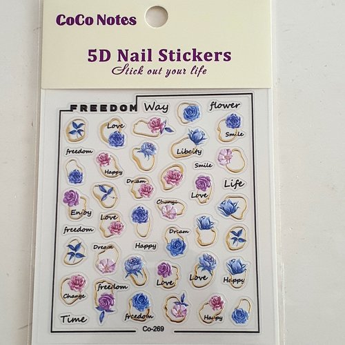 1 grande carte stickers 5d ongles nails art logos "flowers" (501.0615)