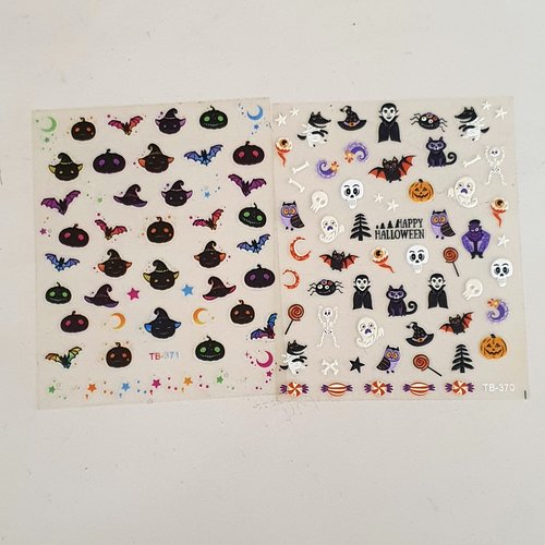Lot de 2 grandes cartes de stickers 5d nails art "halloween" (505.9574)