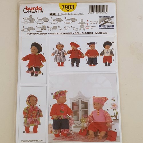 Patron burda creativ pour confection de vetements de poupees 40 - 45 cm.