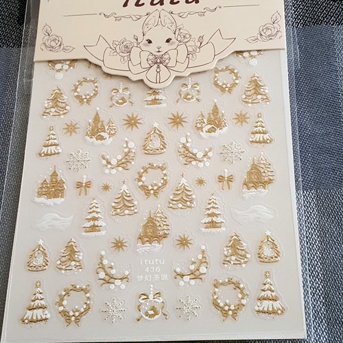 1 grande carte de stickers 3d ongles nails art logos "noel"