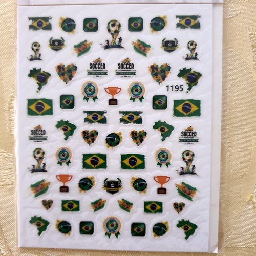 1 grande carte de stickers 3d ongles nails art logos "brasil"(511.0212)