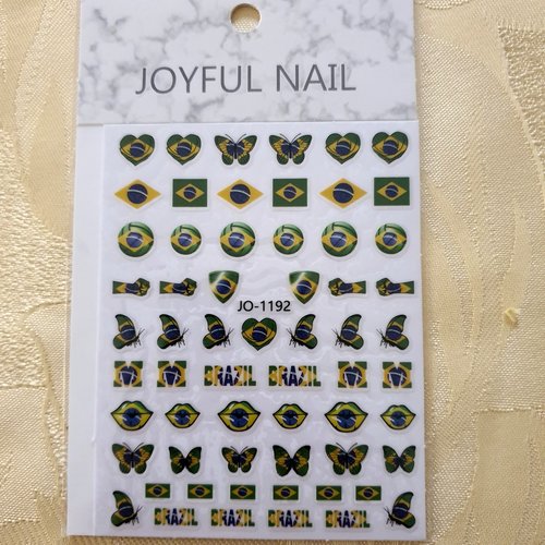 1 grande carte de stickers 3d ongles nails art logos "brasil"(511.0216)