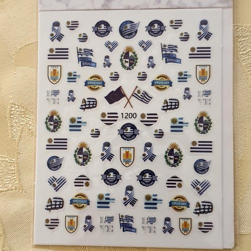 1 grande carte de stickers 3d ongles nails art logos "uruguay"(511.0233)