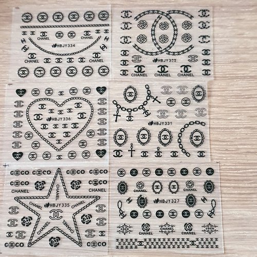1 lot de 6 petites cartes de stickers 3d ongles nails art logos (511.4449)