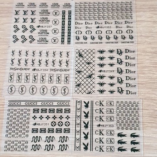 1 lot de 6 petites cartes de stickers 3d ongles nails art logos (511.4476)
