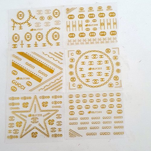 1 lot de 6 petites cartes de stickers 3d ongles nails art logos (5121924)