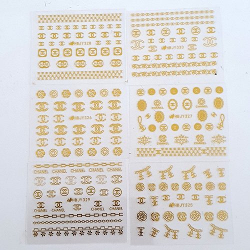 1 lot de 6 petites cartes de stickers 3d ongles nails art logos (512.1926)