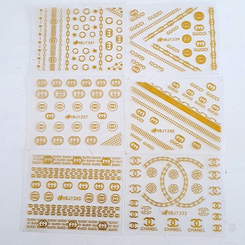 1 lot de 6 petites cartes de stickers 3d ongles nails art logos (512.1930)