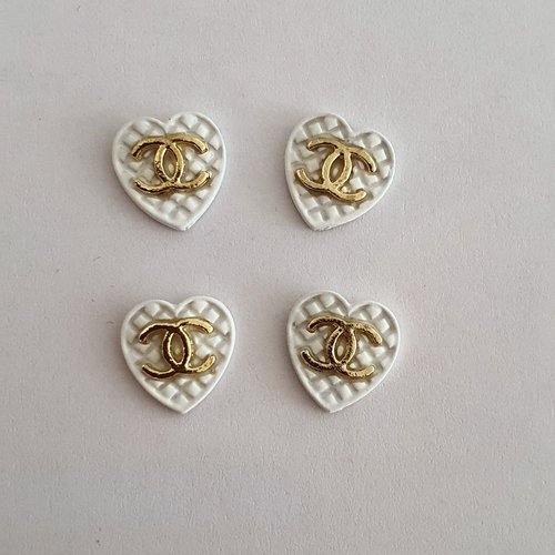 Bijoux d'ongles charms coeurs logos blancs et métal doré 10 mm (512.8268)