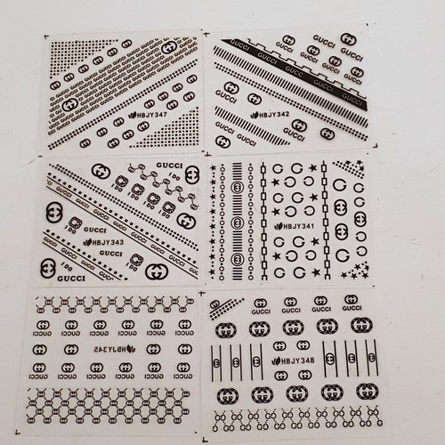 1 lot de 6 petites cartes de stickers 3d ongles nails art logos