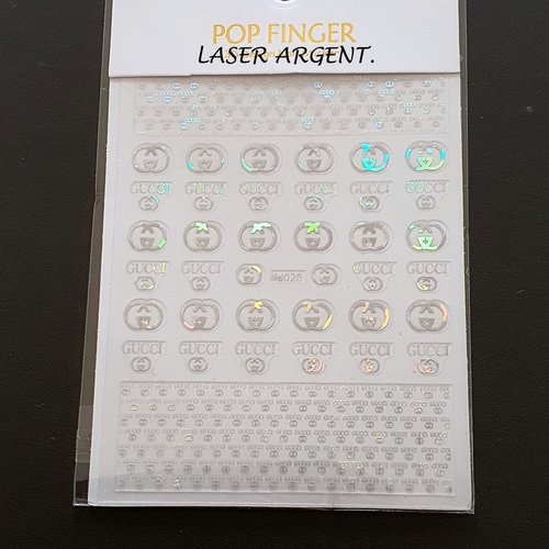 1 grande carte de stickers 3d ongles nails art logos laser argent (513.9065)