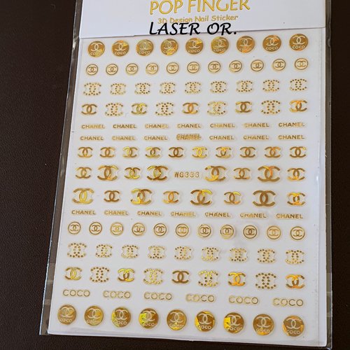1 grande carte de stickers 3d ongles nails art logos laser or (514.0798)