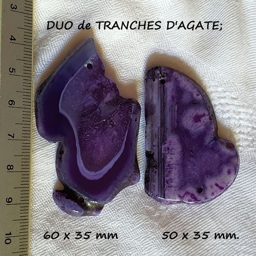 Lot de 2 tranches d'agate violette.