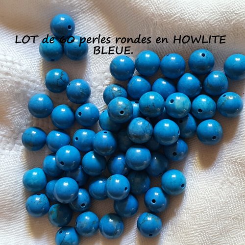 Lot de 60 perles en howlite turquoise fonce.
