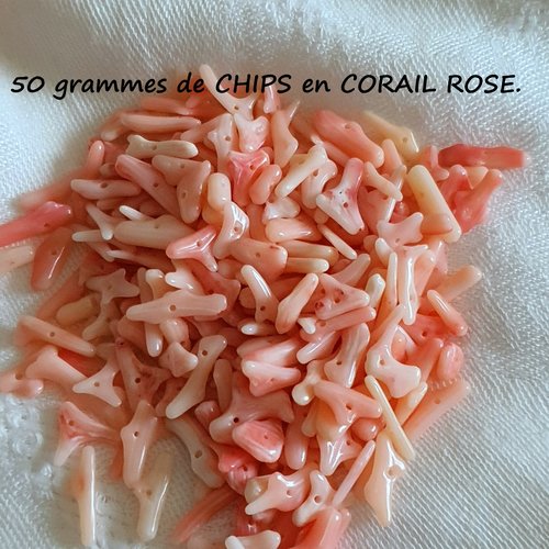 Lot de 50 grammes de chips corail bambou de mer rose.