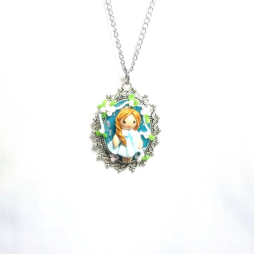 Collier enfant, cabochon fillette, pendentif vintage,  bijoux acier inoxydable, médaillon enfant,