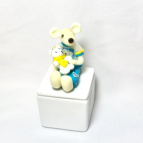 Boite à dents, chambre d'enfants, cadeau naissance, boite porcelaine, fimo, souris phosphorescente, animal de compagnie, fait mai