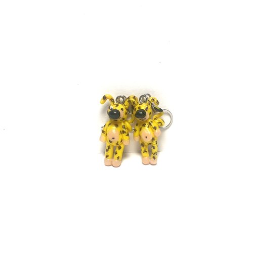 Boucles d'oreilles enfant marsupilami, boucles acier inoxydable, marsupilami fimo, personnage imaginaire,  livre enfant
