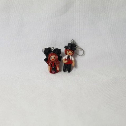 Boucles d'oreilles couple alsacien, boucles acier inoxydable, mini poupées, décoration alsacienne, souvenir d'alsace