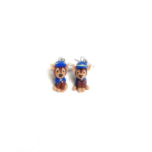 Boucle d 'oreilles pat patrouille, bijou enfant acier inoxydable fimo, boucles chiens,