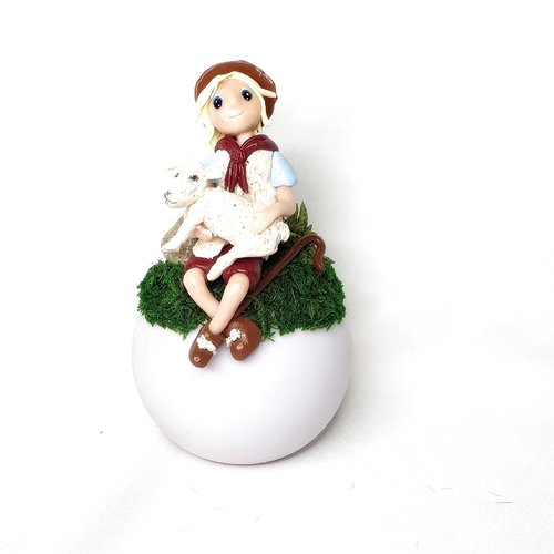 Veilleuse garçon berger, lampe fimo, agneau miniature fimo