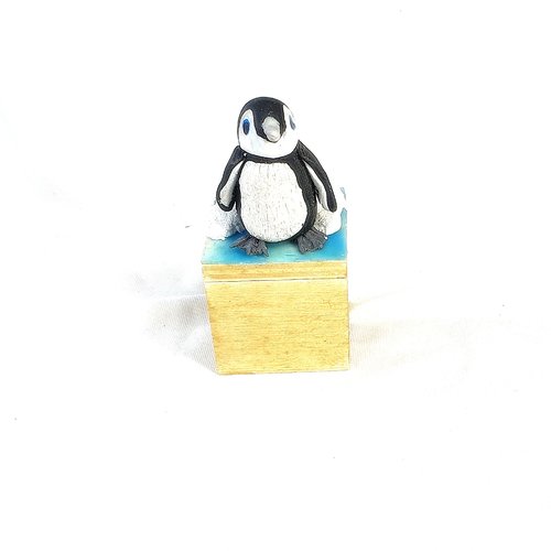 Boite à dents pingouin, boite en bois, pingouin pâte polymère, animal noir et blanc, objet décoratif, ,création artisanale unique