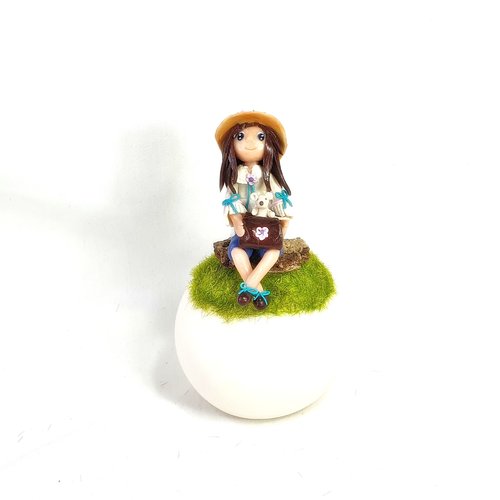 Veilleuse fille ourson, miniature fimo