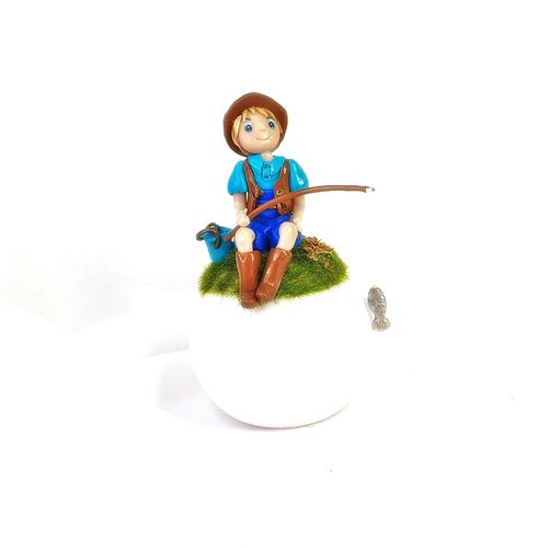 Veilleuse garçon pëcheur, veilleuse fimo, miniature fimo